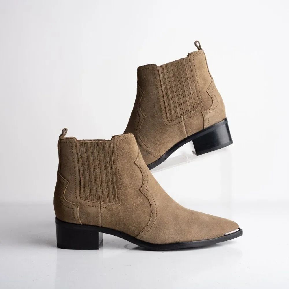 Marc Fisher Womens Yohani Suede Ankle Boots Western Tan Brown US 6.5 NWB